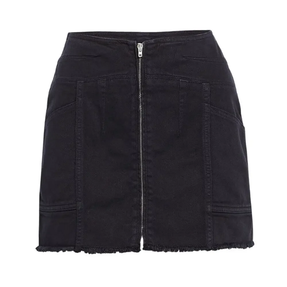 Iro Frayed Denim Black Binda Mini Skirt Size FR 36 / US 4